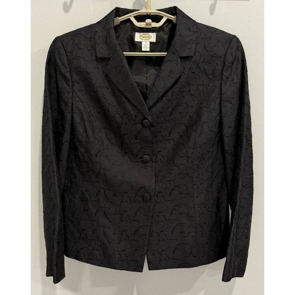 Talbots 100% Pure Silk Blazer Jacket Patterned Black Size 10